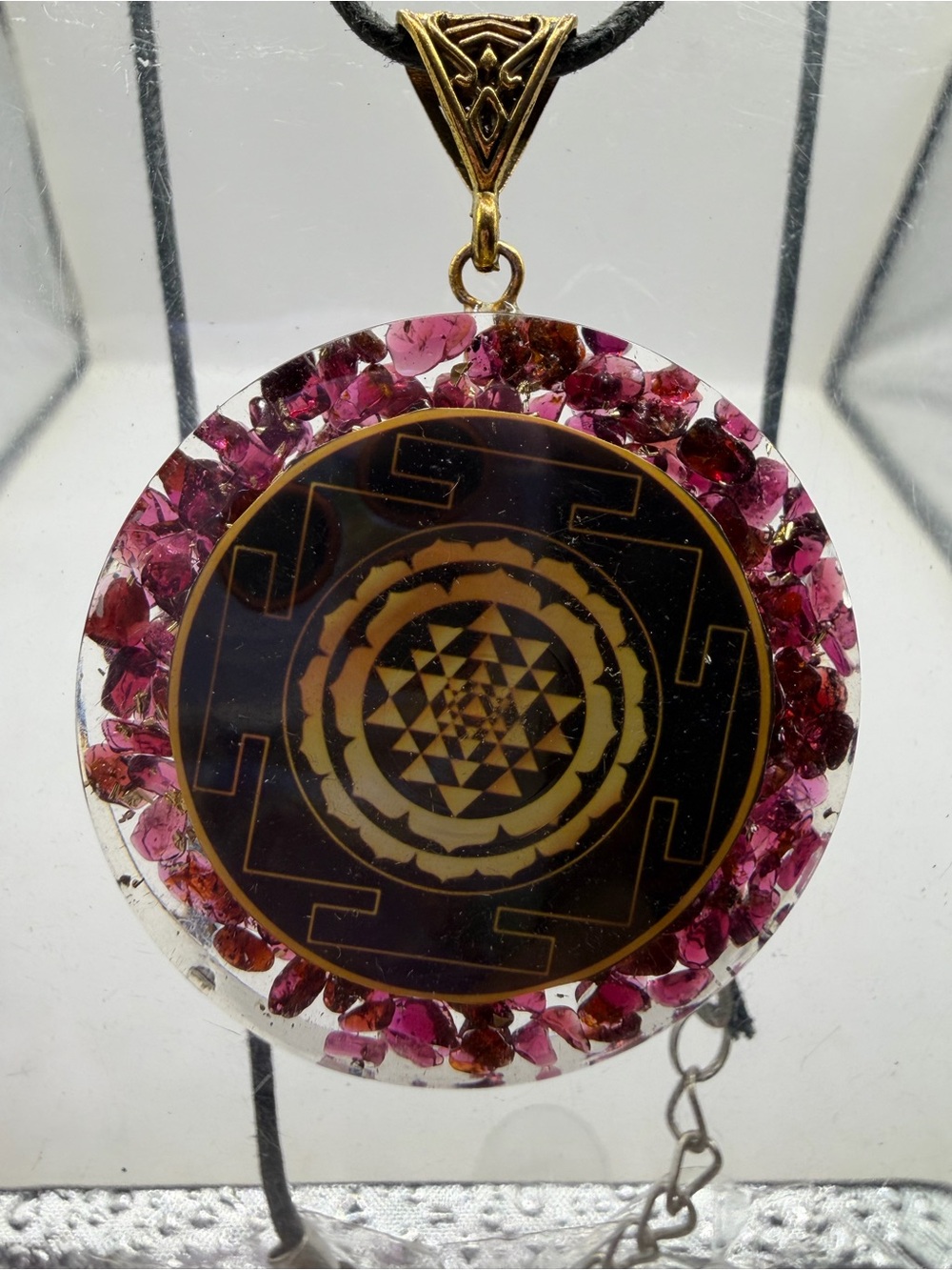 Women's Black Cord Necklace with Purple Gemstone Pendant